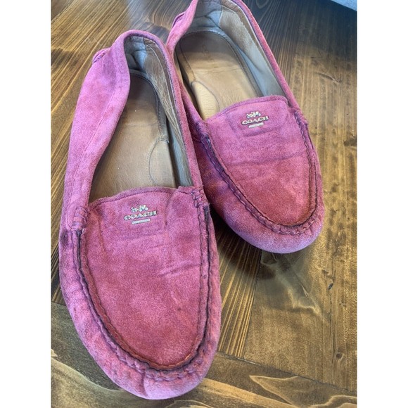 Coach Red 9.5 B Amber Suede Leather Loafer Driving Boat Moccasin Shoes Slip On - Picture 2 of 11